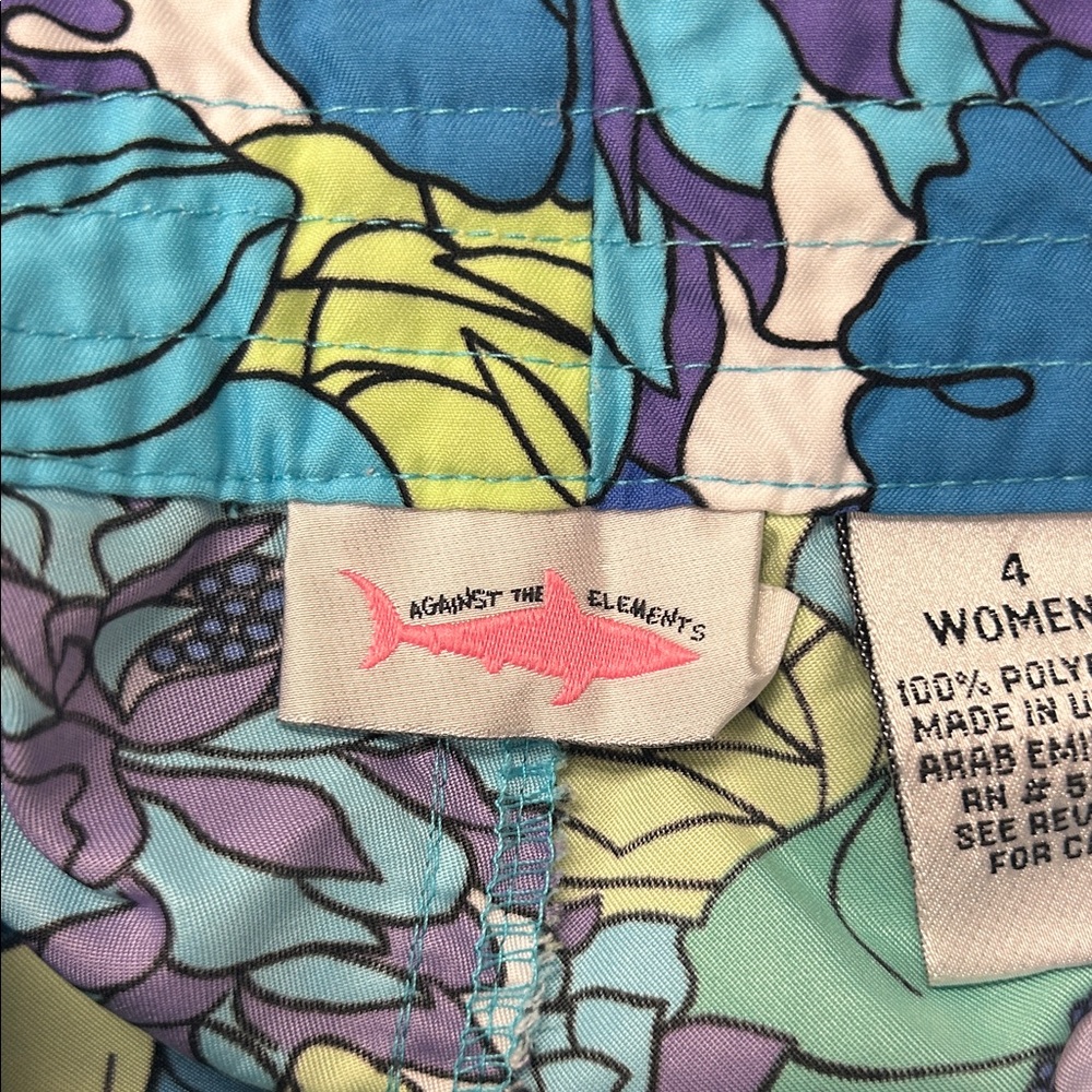 Against the Elements Floral Blue & Green Swim/Beach Shorts Size 4 - Picture 4 of 5